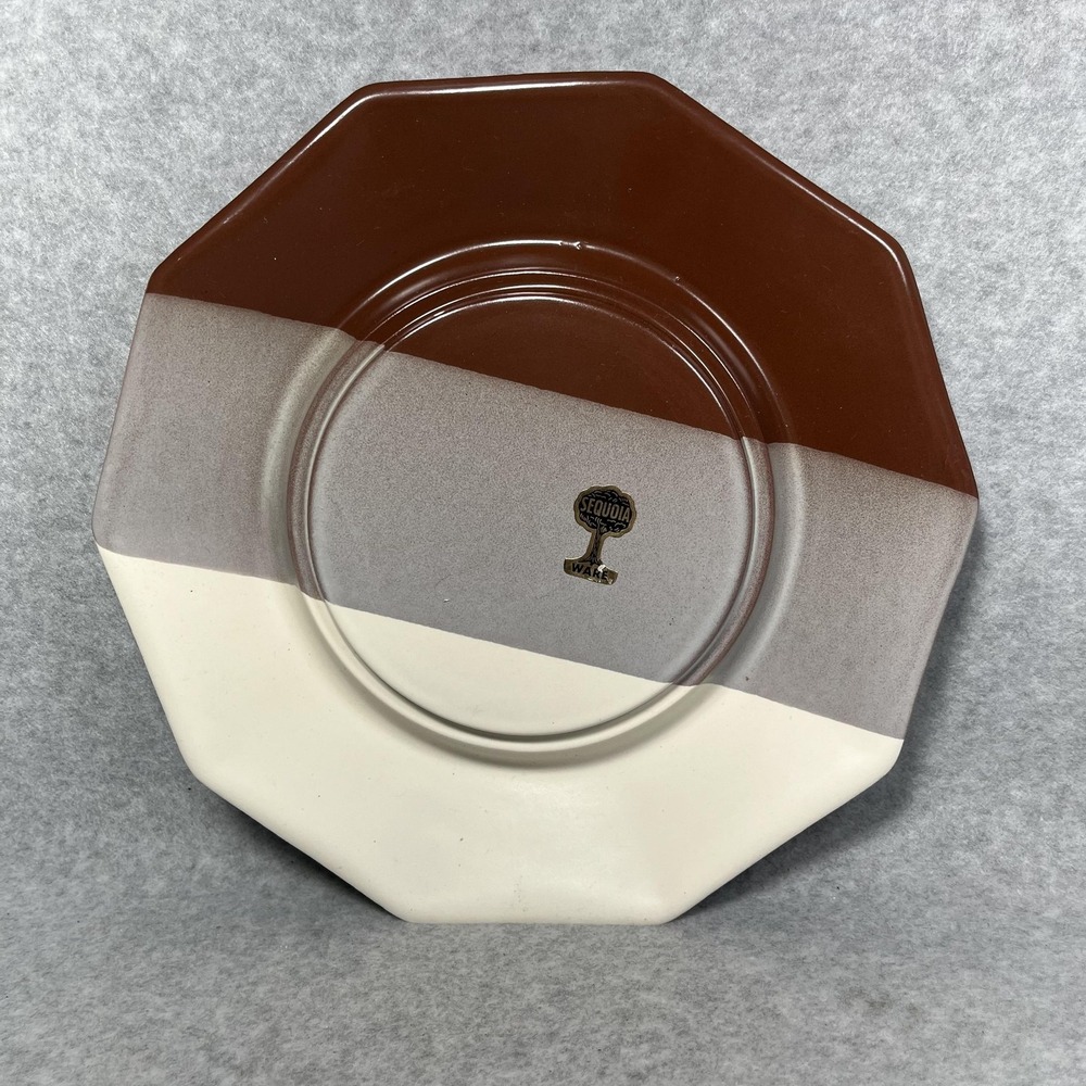 Vintage Sequoia Ware Octagon Plate Brown Beige USA Retro Pottery Modernist 10.5"